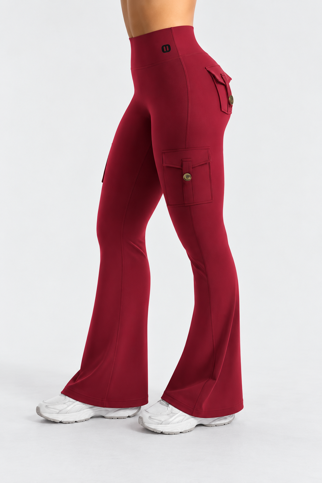Cargo Flare Leggings in Wine, photographed
