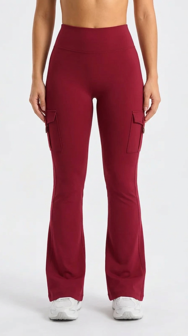 Cargo Flare Leggings in Wine, front view