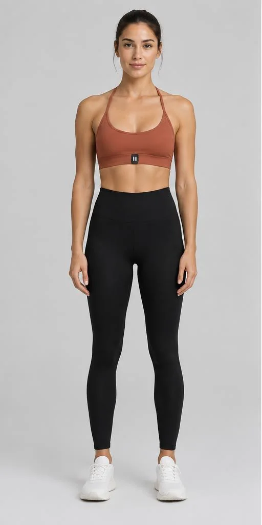 Minimal Halterneck Sports Bra in Terracotta — front style preview