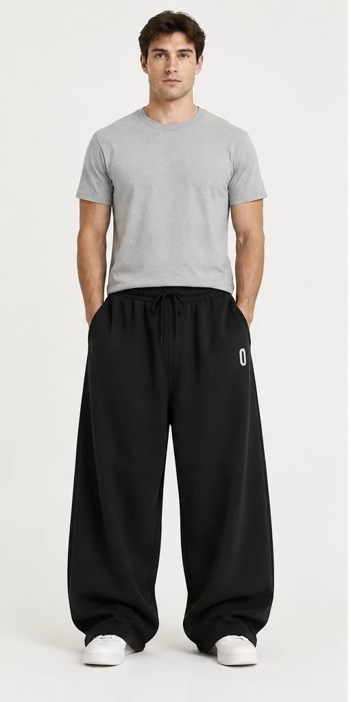 Men's Baggy Pima Workout Pants in Black — front style preview