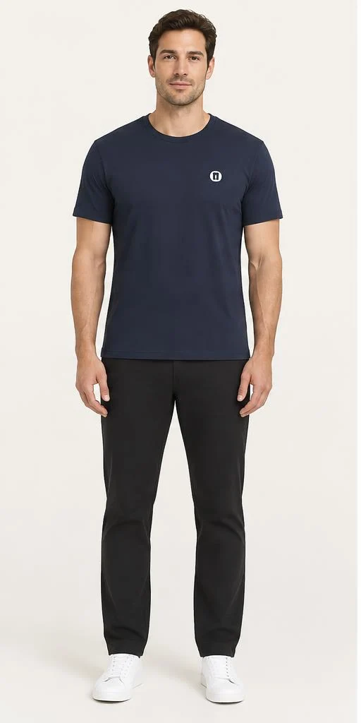 Men's Pima Round-Neck Tee in Navy Blue — front style preview