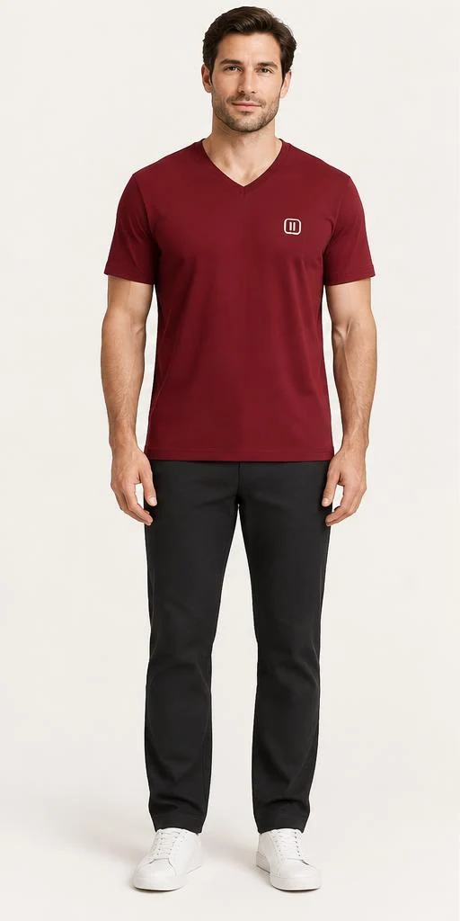 Men's Pima V-Neck Tee in Garnet — front style preview