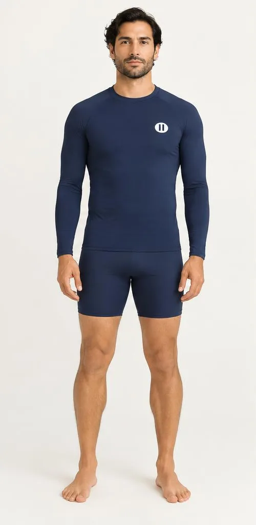 Men's Long-Sleeve Rash Guard in Navy Blue — front style preview