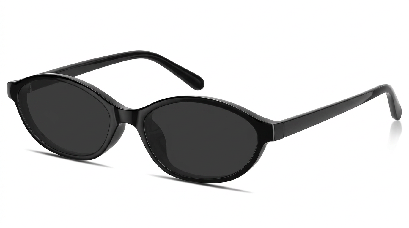 Oval Cat-Eye Sunglasses in Black / Smoke, digitally completed product preview