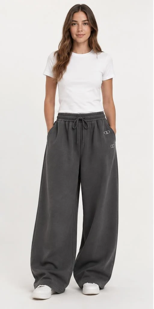 Women's Baggy Pima Workout Pants in Charcoal — front style preview