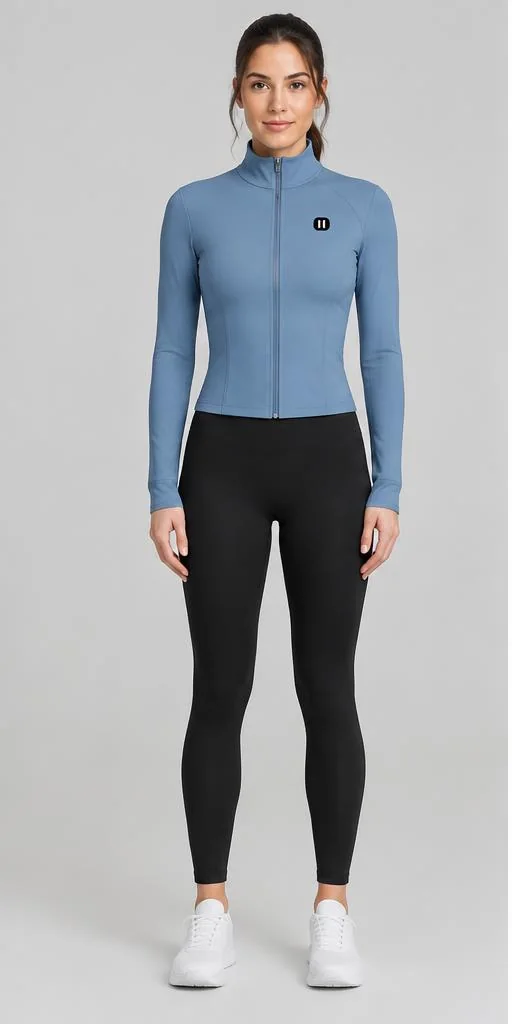 Sculpt Zip-Up Jacket in Dusty Blue, front view